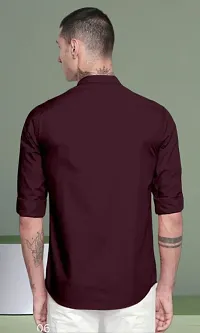 Reliable Maroon Cotton Solid Long Sleeves Casual Shirts For Men-thumb2