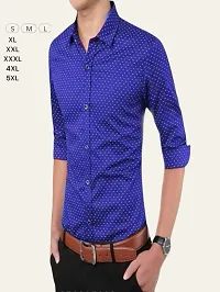 Reliable Navy Blue Polyester Dotted Long Sleeves Casual Shirts For Men-thumb1