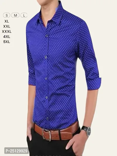 Reliable Navy Blue Polyester Dotted Long Sleeves Casual Shirts For Men-thumb3