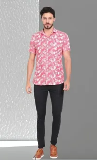 Reliable pink Cotton Floral Print Short Sleeves Casual Shirts For Men-thumb2