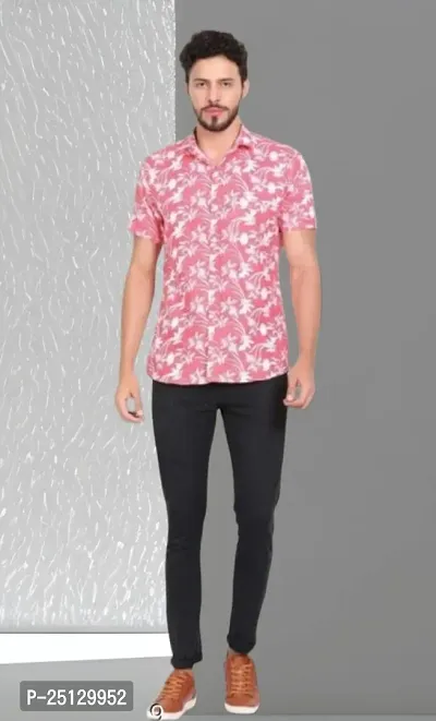 Reliable pink Cotton Floral Print Short Sleeves Casual Shirts For Men-thumb3