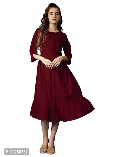 Raisin Women's Polyester Fit and Flare with Collar Neck and 3/4 Sleeve Dress for Women|CasualDress|Regular Dress|Dailywear Dress-thumb0