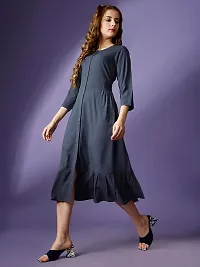 Raisin Women's Polyester Fit and Flare with Collar Neck and 3/4 Sleeve Dress for Women|CasualDress|Regular Dress|Dailywear Dress-thumb4