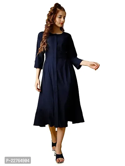 Raisin Women's Polyester Fit and Flare with Collar Neck and 3/4 Sleeve Dress for Women|CasualDress|Regular Dress|Dailywear Dress