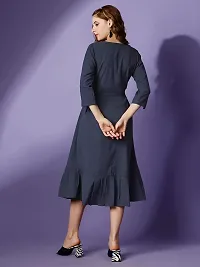 Raisin Women's Polyester Fit and Flare with Collar Neck and 3/4 Sleeve Dress for Women|CasualDress|Regular Dress|Dailywear Dress-thumb2