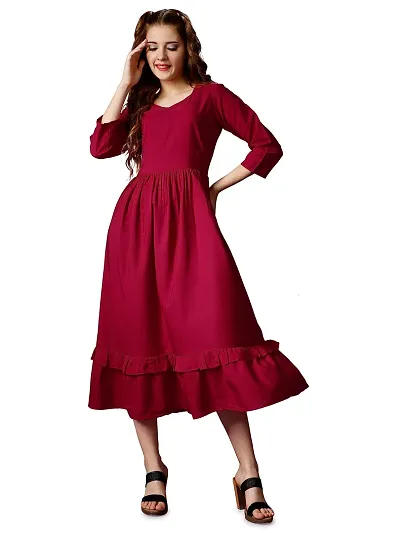 Raisin Women's Crepe Fit and Flare with V-Neck and Half Sleeves Dress for Women|Dresses Dress|Fit  Flare Dress
