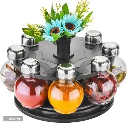 360 Degree Plastic Revolving Round Shape Transparent Spice Rack/Stand | Pack of 8 Jars 1 Piece Spice Set  (Plastic)-thumb0