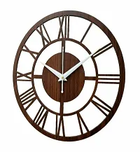 Neelewala Round Roman Wooden Clock, Wood Carving Mdf Design Wall Clock-thumb1