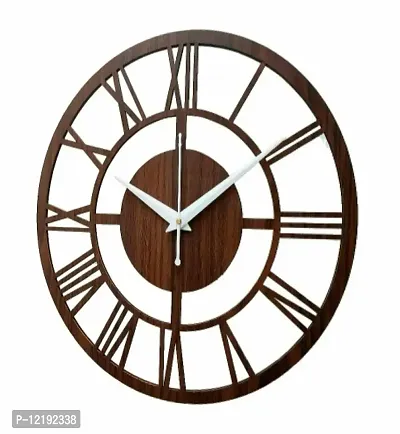 Neelewala Round Roman Wooden Clock, Wood Carving Mdf Design Wall Clock-thumb2