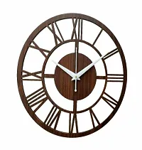 Neelewala Round Roman Wooden Clock, Wood Carving Mdf Design Wall Clock-thumb2