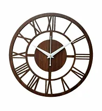 Neelewala Round Roman Wooden Clock, Wood Carving Mdf Design Wall Clock-thumb3