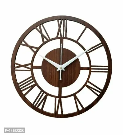 Neelewala Round Roman Wooden Clock, Wood Carving Mdf Design Wall Clock-thumb4