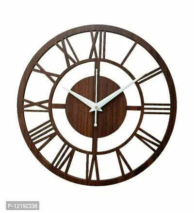 Neelewala Round Roman Wooden Clock, Wood Carving Mdf Design Wall Clock-thumb0