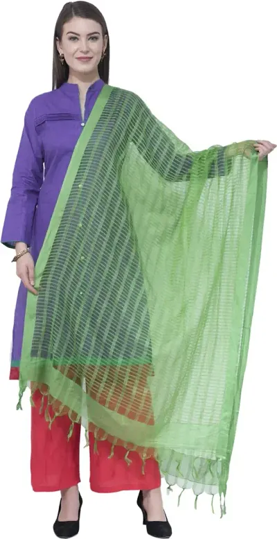 A R Silk Women's Cotton, Silk Self Check Cota Cotton Dupattas and Chunnis (Parrot Green, Free Size)