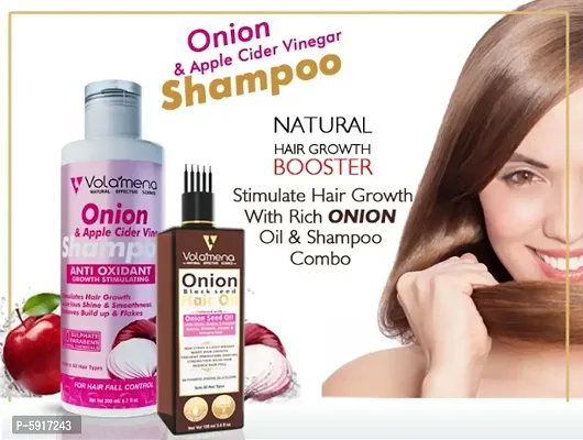 Volamena Onion apple cider Shampoo and onion Black seed hair Oil Combo Pack For Hair Growth ( 200+100) ml-thumb0