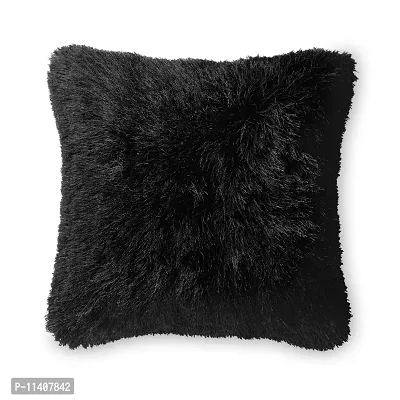 PICKKART Fur Cushion Pillow Cover for Set of 2 Pillow - 13x13 Inches (Black)-thumb4