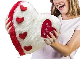 PICKKART Love Heart Shape Soft Pillows Combo for Gift to Girls/Boys/Girlfriend- Beautiful Love Gift Item(White+RED)-thumb1