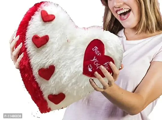 PICKKART Love Heart Shape Soft Pillows Combo for Gift to Girls/Boys/Girlfriend- Beautiful Love Gift Item(White+RED)-thumb2