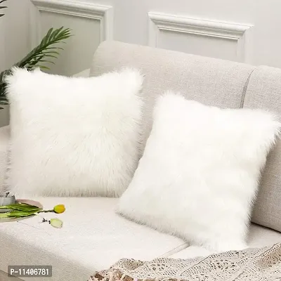 PICKKART Fur Pillow Cover for 12x12 Inch Pilloiw, No Insert Included (White)