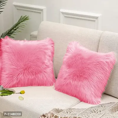 PICKKART Fur Pillow Cover for 12x12 Inch Pilloiw, No Insert Included (Pink)-thumb0