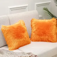 PICKKART Fur Cushion Pillow Cover for Set of 2 Pillow - 13x13 Inches (Orange)-thumb2