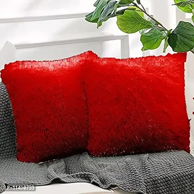 PICKKART Throw Pillow Covers 24 x 24 Inch Farmhouse Pillow Covers, Faux Fur Square Home Decorative Pillow Case, Set of 2 in Vibrant Color (24*24, red)