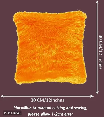 PICKKART Fur Cushion Pillow Cover for Set of 2 Pillow - 13x13 Inches (Orange)-thumb2