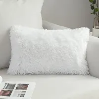 PriMaryHoMe Decorative Soft Rectangle Fur Pillow Cushion - Pillows for Sofa, Home Decor, Car, Living Area - Throw Pillow with Fiber Filler & Zipper Closure (18 X 12) Inches (White)-thumb2