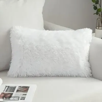 PriMaryHoMe Decorative Soft Rectangle Fur Pillow Cushion - Pillows for Sofa, Home Decor, Car, Living Area - Throw Pillow with Fiber Filler & Zipper Closure (18 X 12) Inches (White)-thumb3