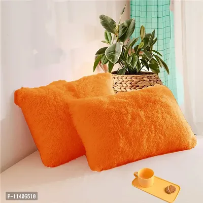PriMaryHoMe Luxury Soft Faux Fur Cushion Cover Pillowcase Decorative Square/ Rectangular Throw Pillows Covers, No Pillow Insert, 16"" x 16"" Inch (Beige) (Orange, 26x 16)-thumb0