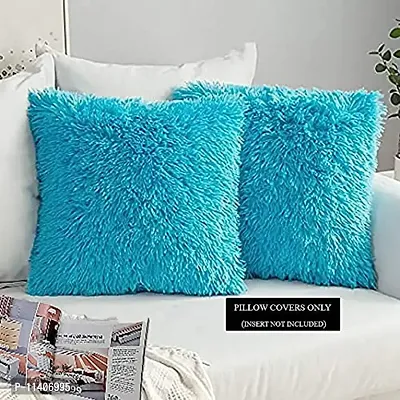 PriMaryHoMe Luxury Soft Faux Fur Cushion Cover Pillowcase Decorative Square/ Rectangular Throw Pillows Covers, No Pillow Insert, 16"" x 16"" Inch (Beige) (Light Blue, 26.5 x 16.5 Inches)-thumb2