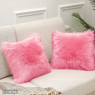 PICKKART Small Cushion Square Fur Pillow Cover for Living Room Sofa Bedroom , 12 x12Inch (Pink)