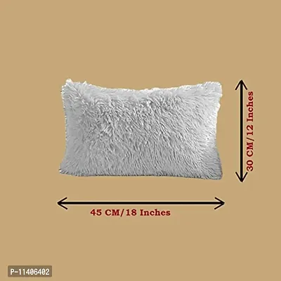 PriMaryHoMe Decorative Soft Rectangle Fur Pillow Cushion - Pillows for Sofa, Home Decor, Car, Living Area - Throw Pillow with Fiber Filler & Zipper Closure (18 X 12) Inches (White)-thumb2