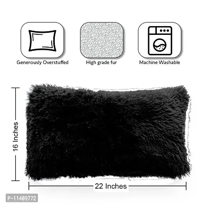 PICKKART Fur Cushion Pillow Cover- 22x16 Inches/ 55x40 CM (1 Piece) (Black)-thumb2