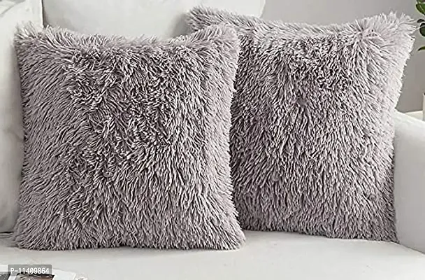 PICKKART Luxury Soft Faux Fur Cushion Cover Pillowcase Decorative Square Silver Grey Throw Pillows Covers, No Pillow Insert, (Silver Grey, 16 x 16)