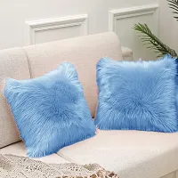 PICKKART Fur Cushion Pillow Cover for Set of 2 Pillow - 13x13 Inches (Blue)-thumb1