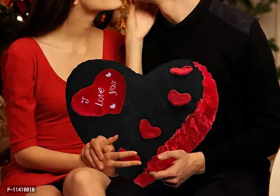 PICKKART Love Heart Shape Soft Plush Pillow, - Gift for Valentine Day Someone Special, Size : 37 cm X 30 cm (Black)