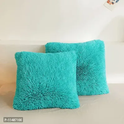 PriMaryHoMe Luxury Soft Faux Fur Cushion Cover Pillowcase Decorative Square/ Rectangular Throw Pillows Covers, No Pillow Insert, (Aqua, 16x16)-thumb0