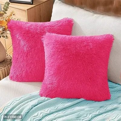 PICKKART Faux Fur Pillow Cover - Square Pillow Case Set of 2 Super Soft Fluffy Cushion Fuzzy Pillow New Luxury Series for Livingroom Couch Sofa Bed Home Decor Chair Cushion (16x16) (Dark Pink)