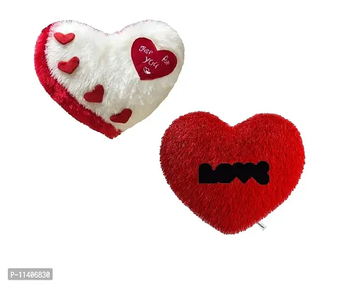 PICKKART Love Heart Shape Soft Pillows Combo for Gift to Girls/Boys/Girlfriend- Beautiful Love Gift Item(White+RED)