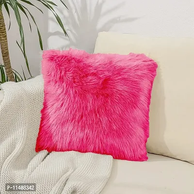 PICKKART Fur Cushion Pillow Cover for Set of 2 Pillow - 13x13 Inches (Dark Pink)-thumb3