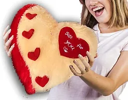 PICKKART Love Heart Shape Soft Pillows Combo for Gift to Girls/Boys/Girlfriend- Beautiful Love Gift Item (Beige+RED)-thumb1