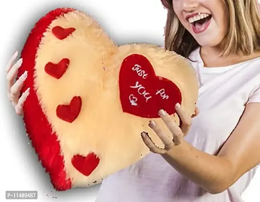 PICKKART Love Heart Shape Soft Pillows Combo for Gift to Girls/Boys/Girlfriend- Beautiful Love Gift Item (Beige+RED)-thumb2