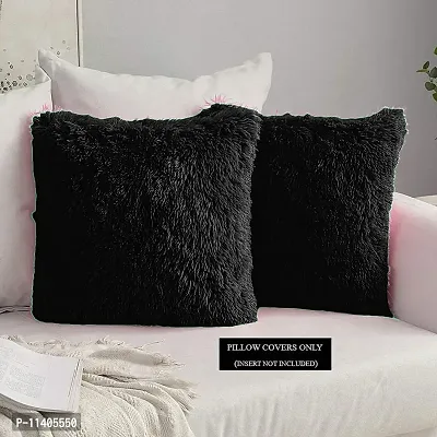 PriMaryHoMe Luxury Soft Faux Fur Cushion Cover Pillowcase Decorative Square/ Rectangular Throw Pillows Covers, No Pillow Insert, 16"" x 16"" Inch (Beige) (Black, 16 x 16)-thumb3