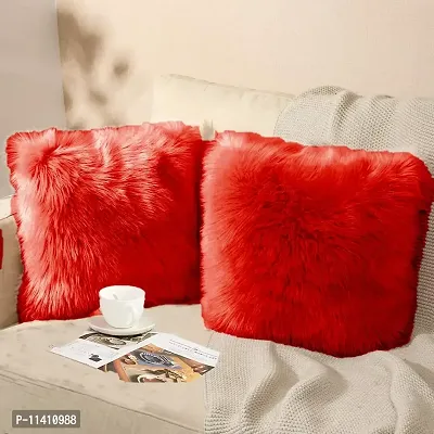 PICKKART Fur Cushion Pillow Cover for Set of 2 Pillow - 13x13 Inches (RED)