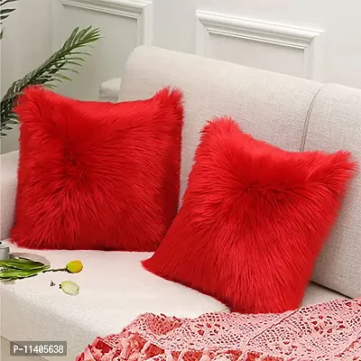 PICKKART Fur Pillow Cover for 12x12 Inch Pilloiw, No Insert Included (Red)-thumb0