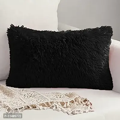 PICKKART Fur Cushion Pillow Cover- 22x16 Inches/ 55x40 CM (1 Piece) (Black)