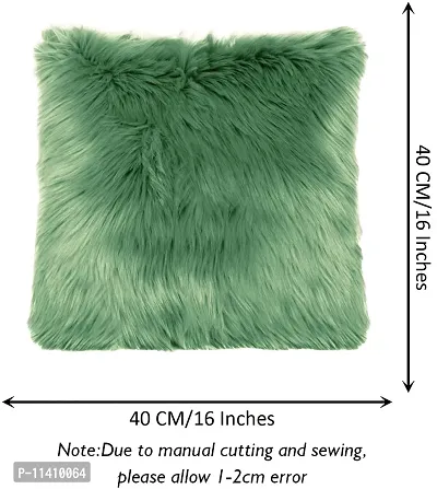 PICKKART Fur Cushion Covers (14x14 Inches) (Olive Green)-thumb3