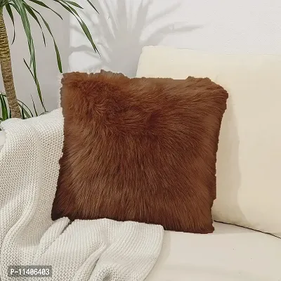 PICKKART Fur Cushion Pillow Cover for Set of 2 Pillow - 13x13 Inches (Coffee)-thumb3