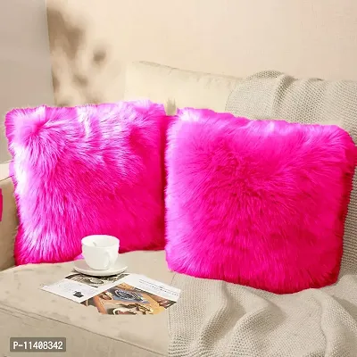 PICKKART Fur Cushion Pillow Cover for Set of 2 Pillow - 13x13 Inches (Dark Pink)